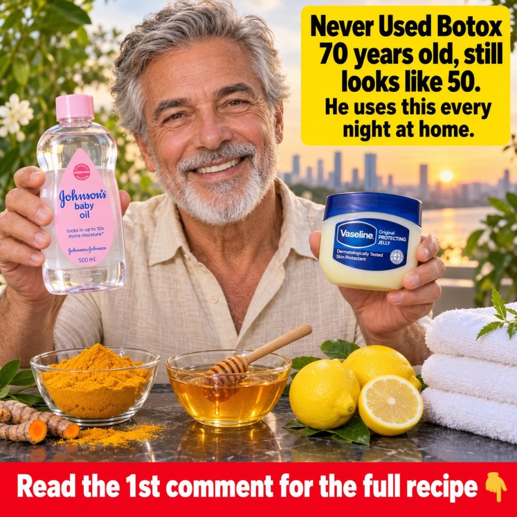 A 70-year-old man with youthful skin demonstrating his nightly beauty routine possibly applying a product to his face