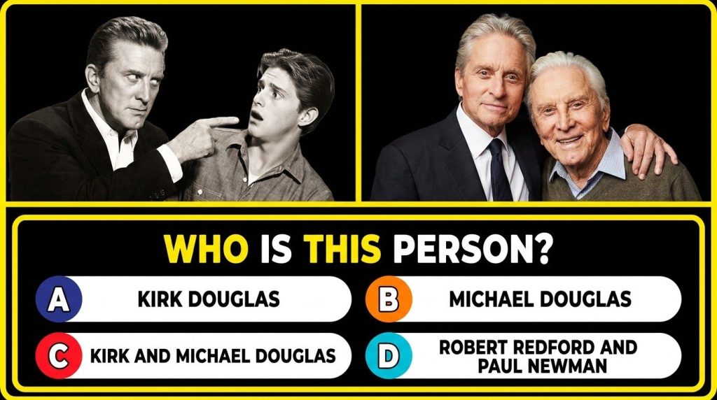 A composite image showing Kirk Douglas Michael Douglas and Cameron Douglas representing three generations of the Douglas
