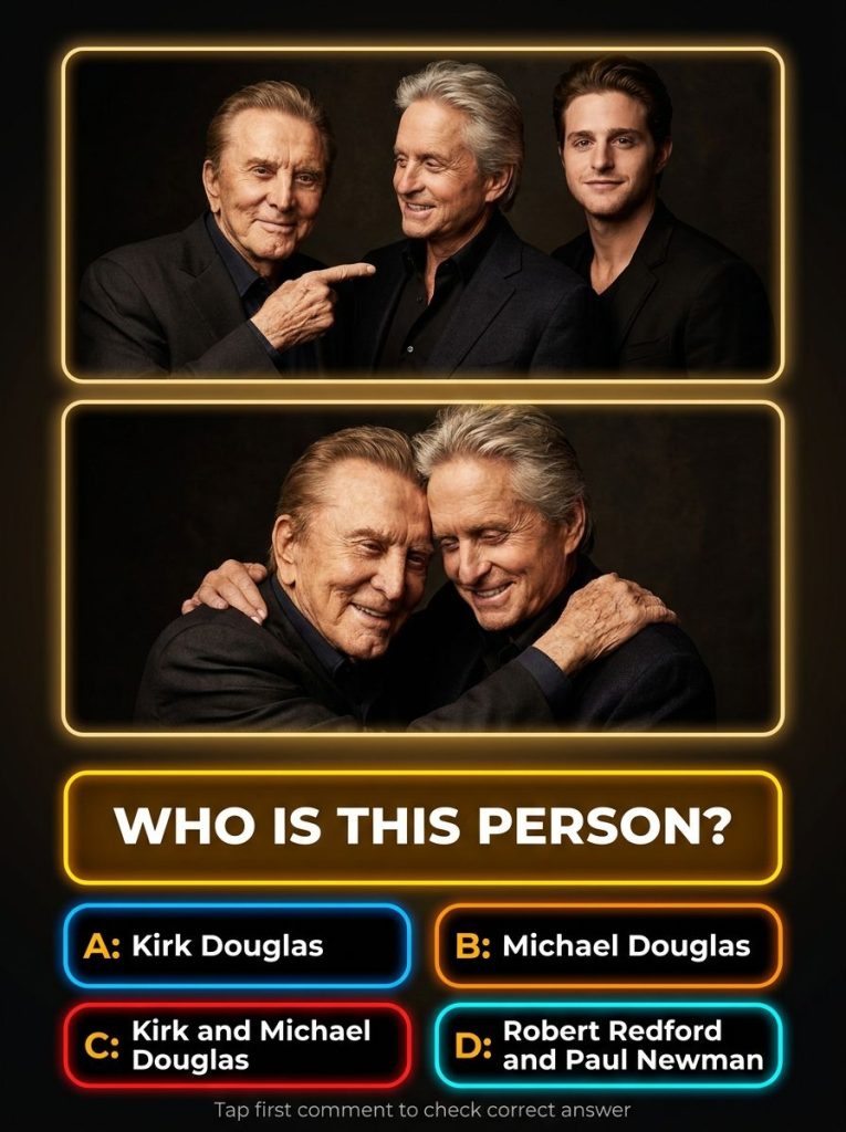 A composite image showing three generations of the Douglas family Kirk Douglas Michael Douglas and Cameron Douglas looki