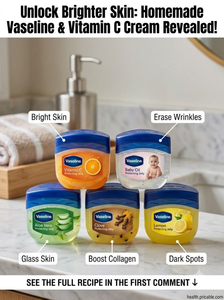 A small white jar of homemade Vaseline and Vitamin C cream on a clean light background with a tiny spoon next to it