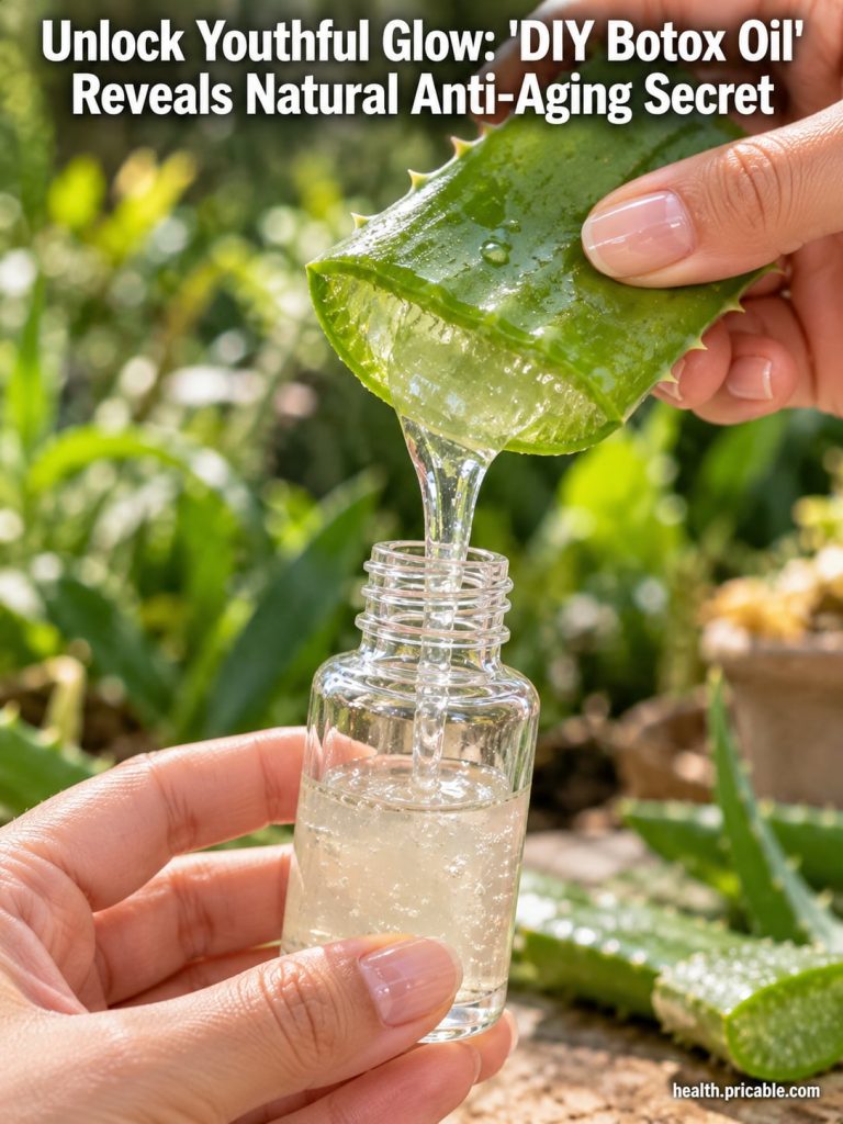 ingredients for a DIY anti-aging oil blend including whole cloves a bottle of carrier oil a fresh aloe vera leaf and vit