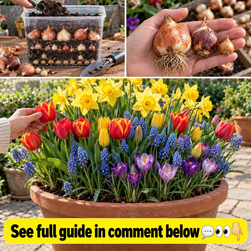 A selection of various flower bulbs for lasagna planting sorted by type ready to be planted
