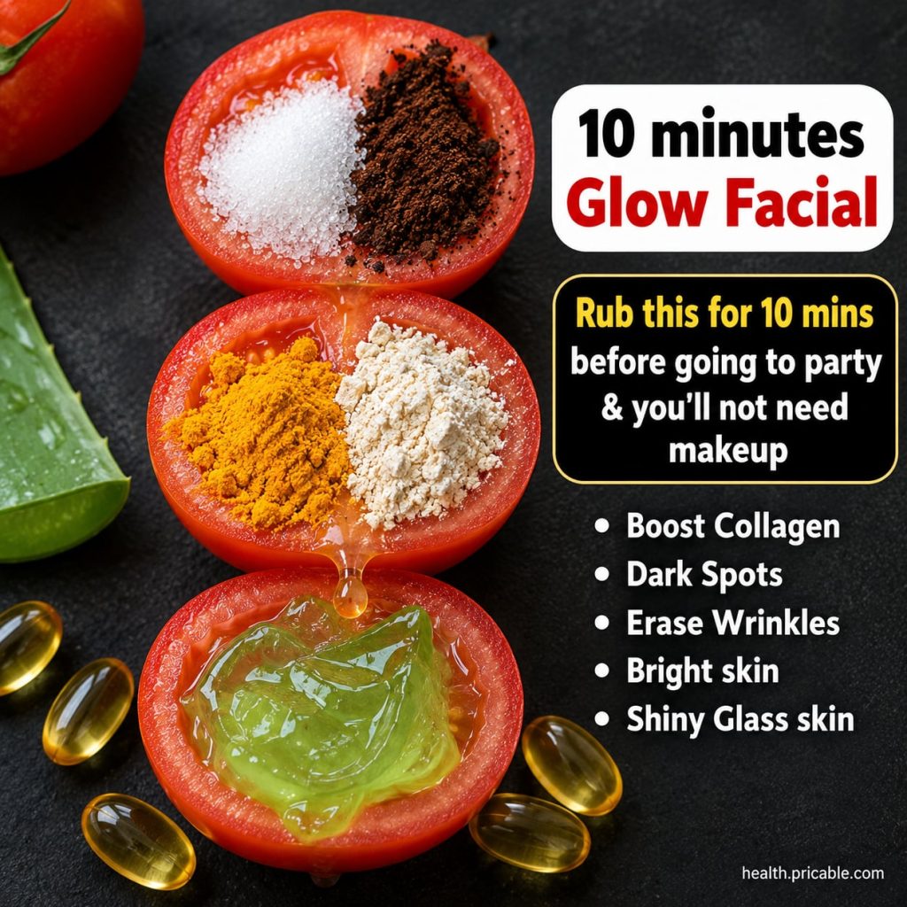 A fresh ripe red tomato cut in half with a soft glow emanating from it representing glowing skin It should be on a clean