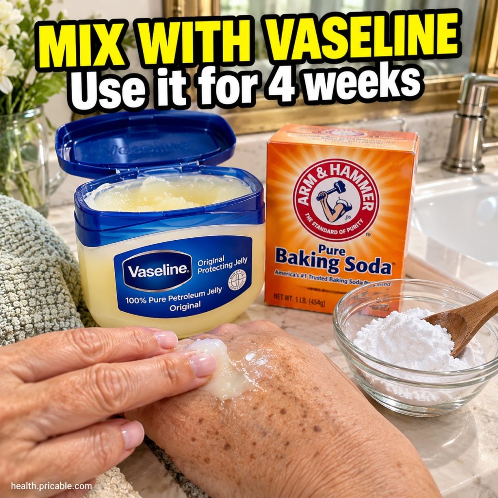 A close-up of a small bowl containing Vaseline and baking soda mixed into a white paste with a spoon beside it
