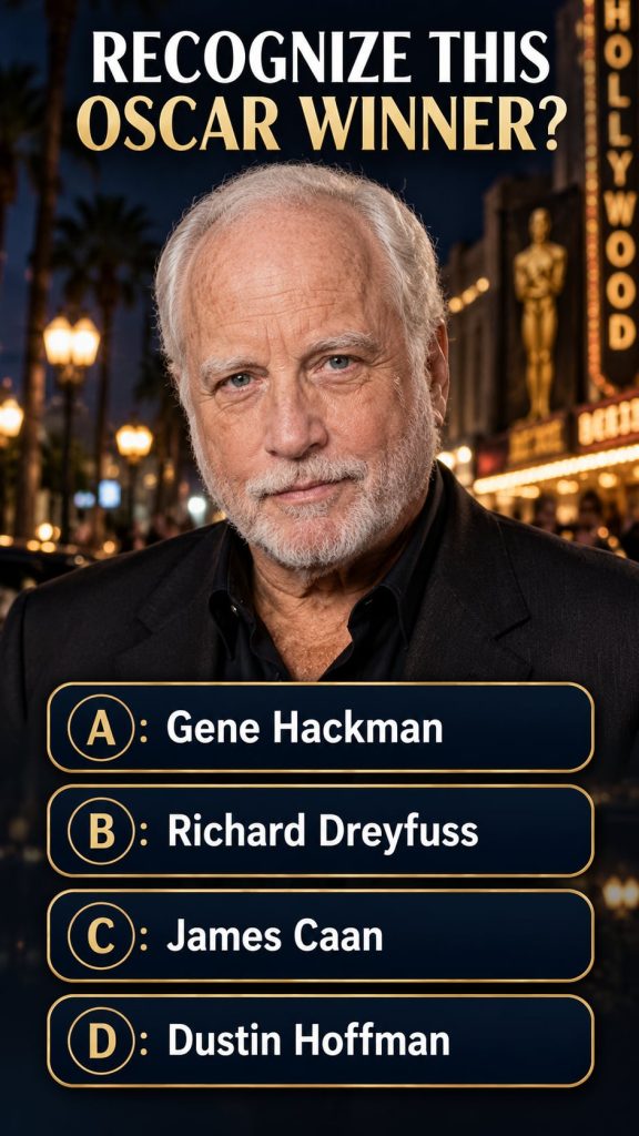 Quiz question asking to identify an actor from Jaws and American Graffiti with clues about his birth year and Oscar win