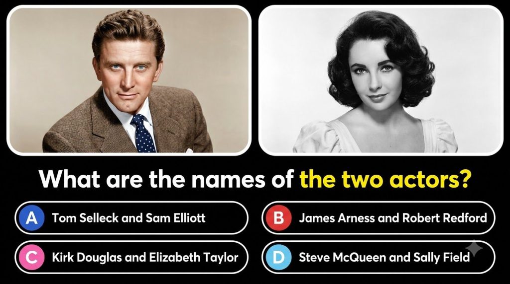 Two legendary actors from classic Hollywood cinema looking charismatic in a posed promotional shot