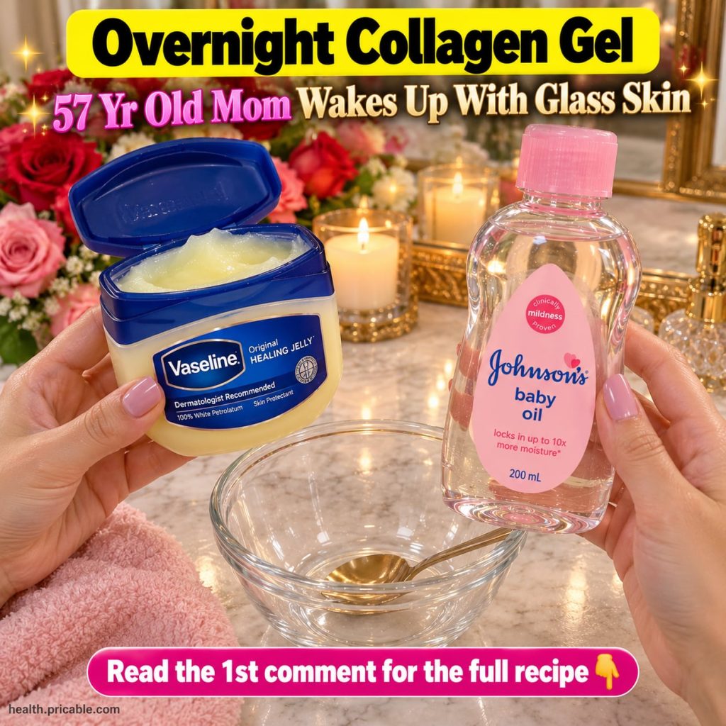 A woman applying a small amount of petroleum jelly mixed with Vitamin E to her face as an overnight treatment with a jar