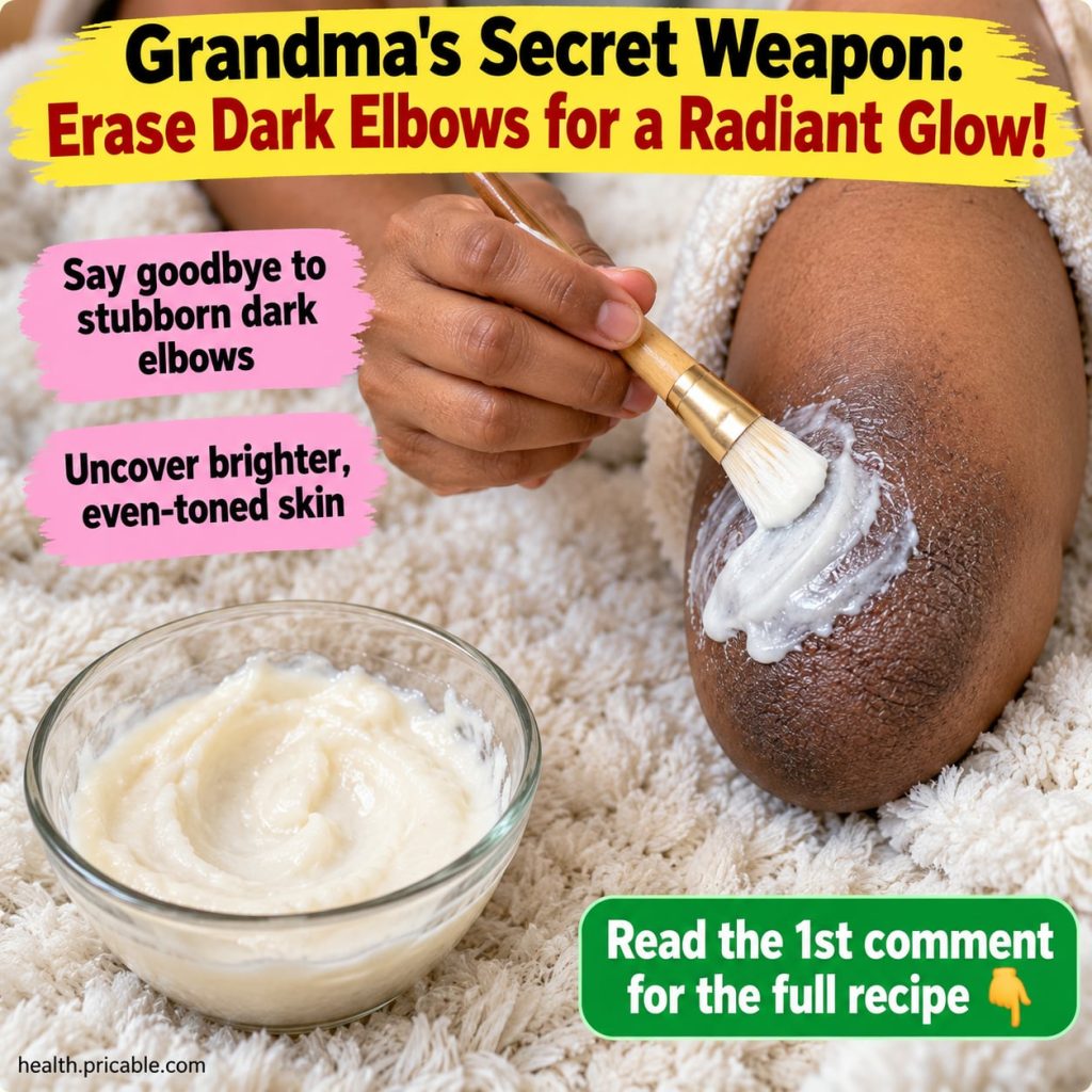 A woman gently scrubbing her elbow with a homemade paste with lemons baking soda and honey in the background set in a br