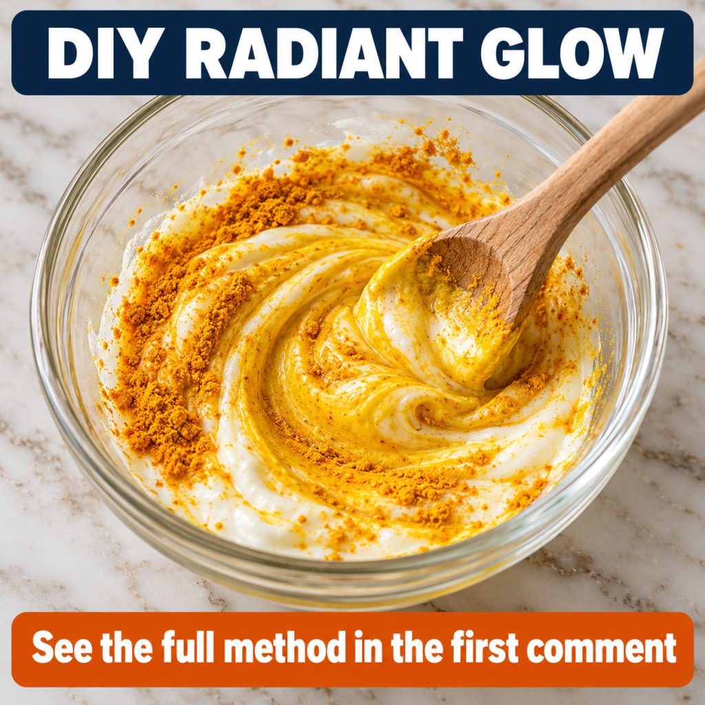 A close-up of a small bowl containing a yellow creamy DIY face mask mixture made from turmeric yogurt and honey with fre