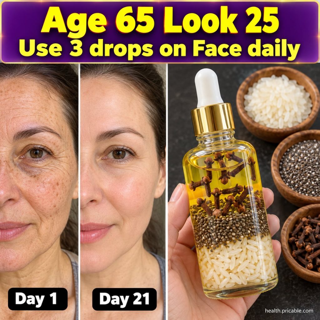 A woman in her 50s applying a few drops of a natural oil blend to her face with a dropper looking at herself in a mirror