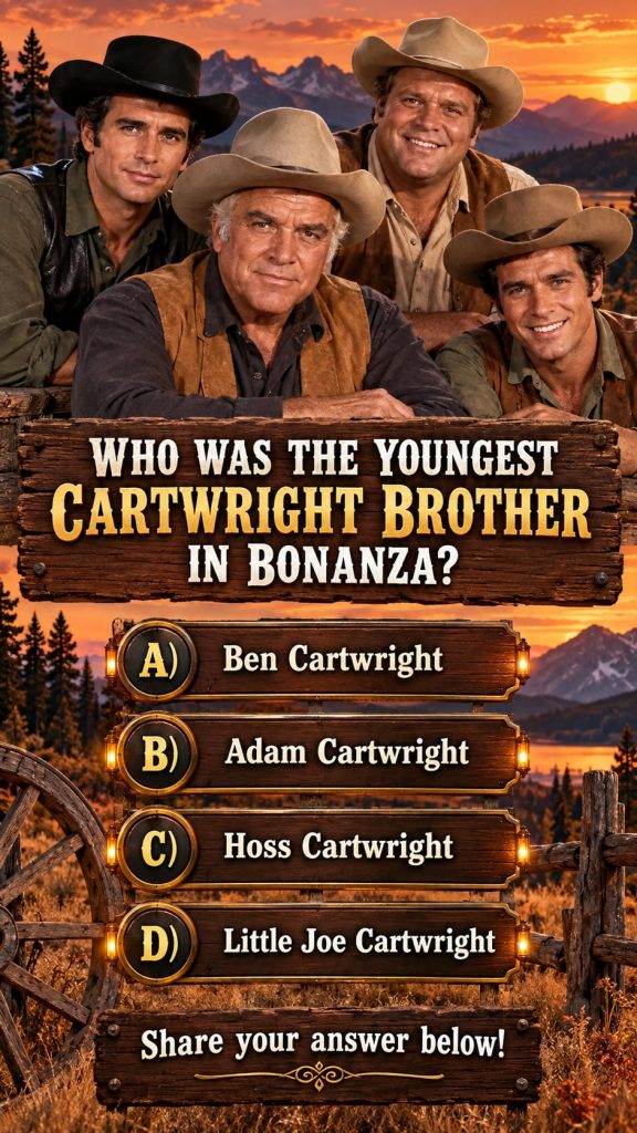 A vertical 9 16 celebrity quiz card for Facebook Reels asking Who was the youngest Cartwright brother It should feature 