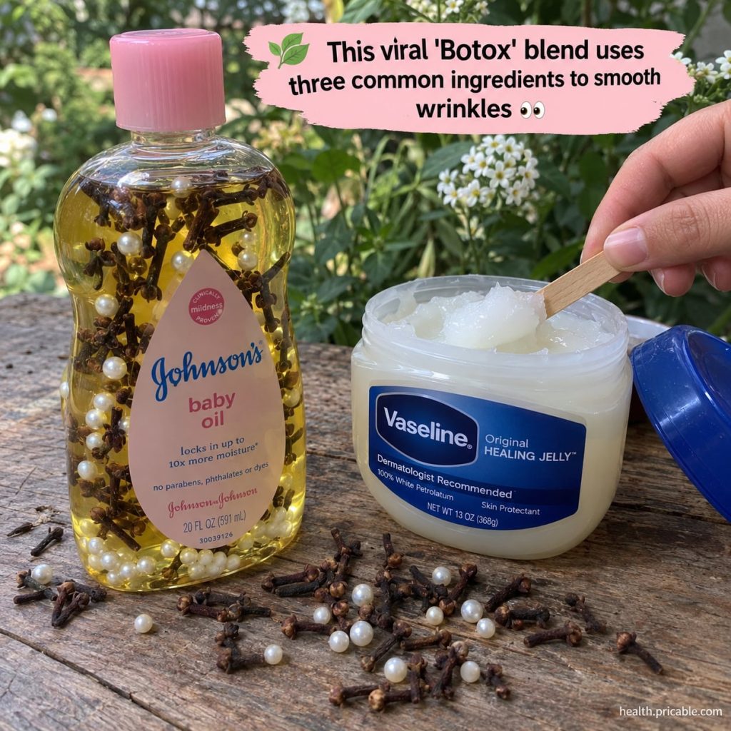 Ingredients for a natural anti-aging serum including sweet almond oil aloe vera gel and a small bottle of vitamin E oil 