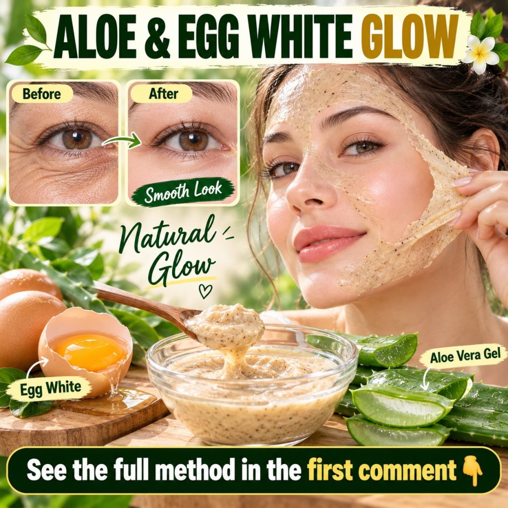A close-up of a glass bowl containing a freshly mixed DIY face mask made from clear aloe vera gel and fluffy white egg w