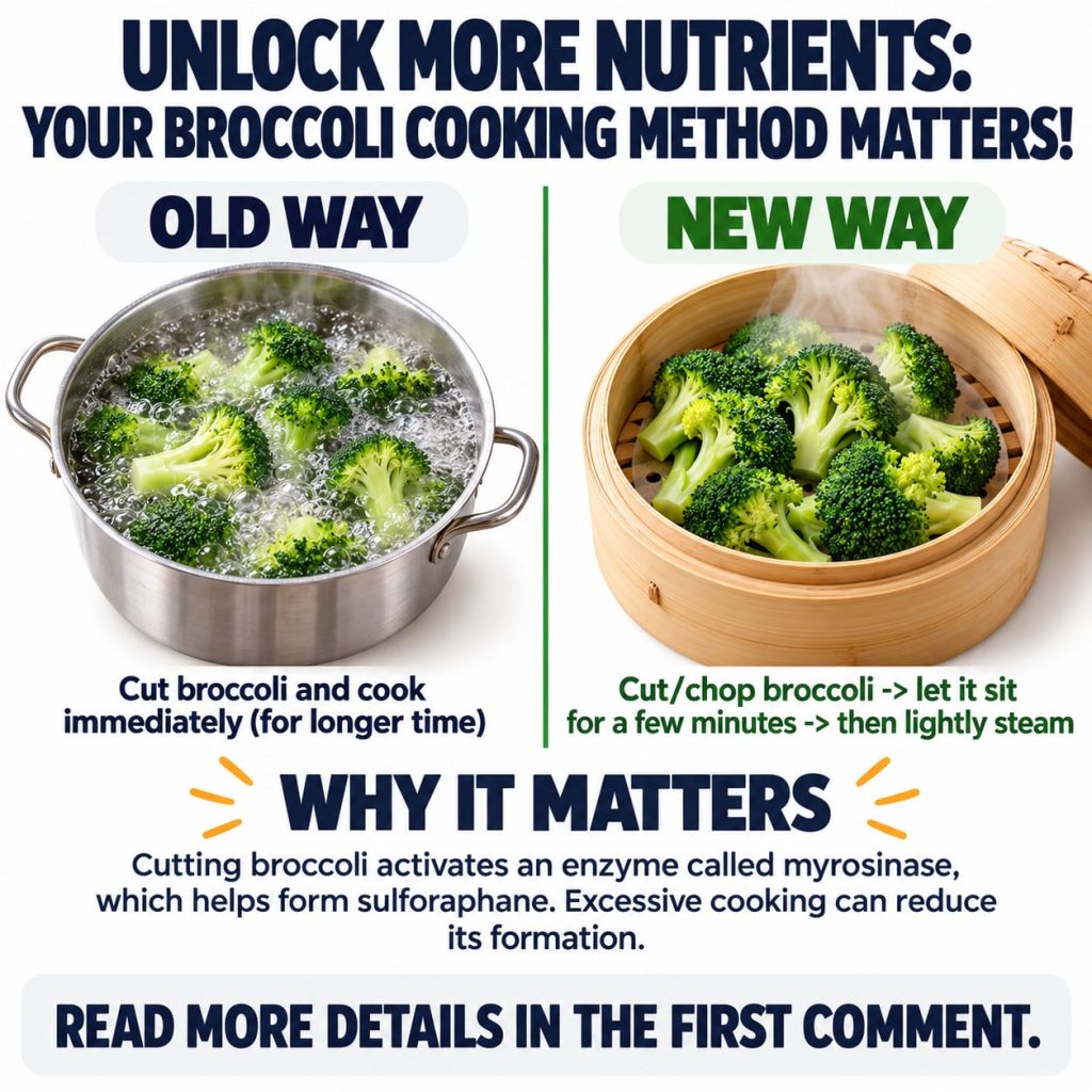 A close-up of fresh broccoli florets on a cutting board with a knife nearby illustrating the preparation step before coo
