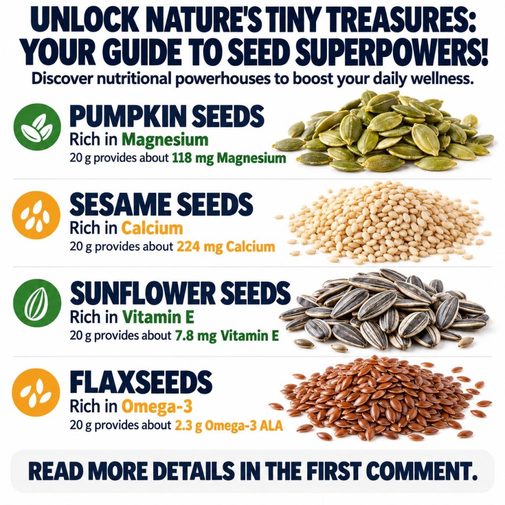 An assortment of various seeds flaxseeds chia seeds pumpkin seeds sunflower seeds sesame seeds neatly arranged in small 