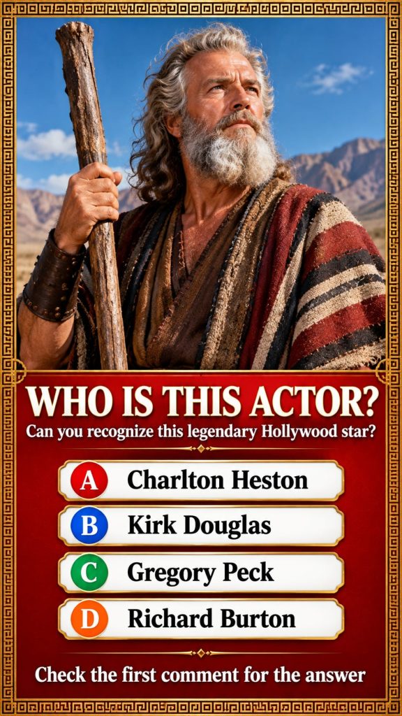 A vertical 9 16 celebrity quiz card for Facebook Reels The card has a deep navy cinematic background with subtle gradien