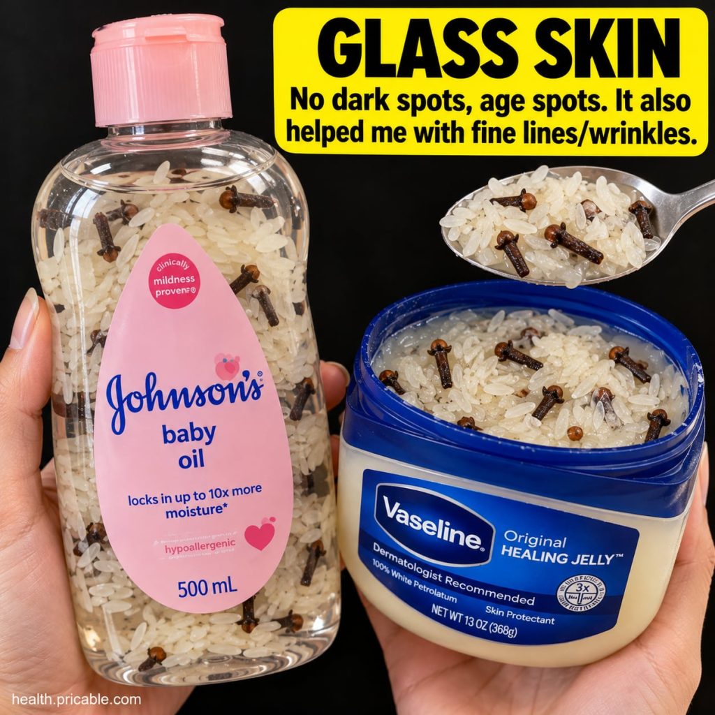 A small glass jar filled with a light creamy DIY glass skin balm surrounded by the raw ingredients Johnson s Baby Oil Va