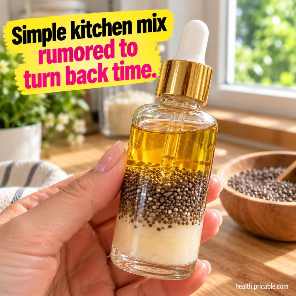 A close-up shot of a small glass dropper bottle filled with a golden-hued liquid surrounded by whole cloves chia seeds a