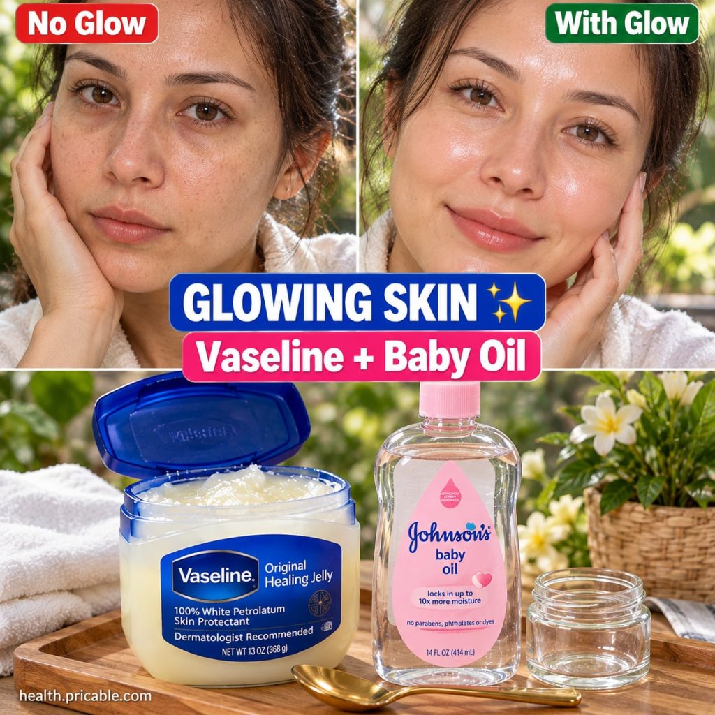 A still life image showing a small jar of Vaseline and a bottle of baby oil on a clean bright surface evoking a sense of