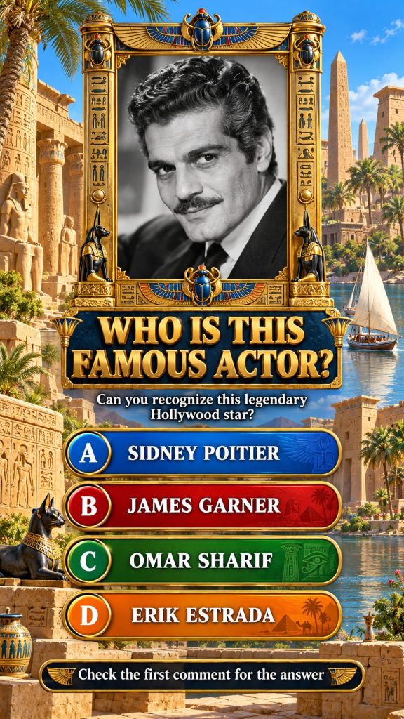 A quiz card asking to identify a famous classic Hollywood actor