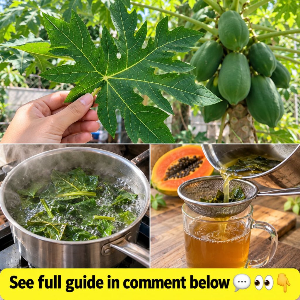 A close-up of fresh healthy papaya leaves on a plant with clear veins and a vibrant green color