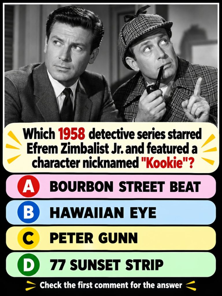 A vintage still from the 77 Sunset Strip TV series showing Efrem Zimbalist Jr looking sharp in a suit possibly alongside