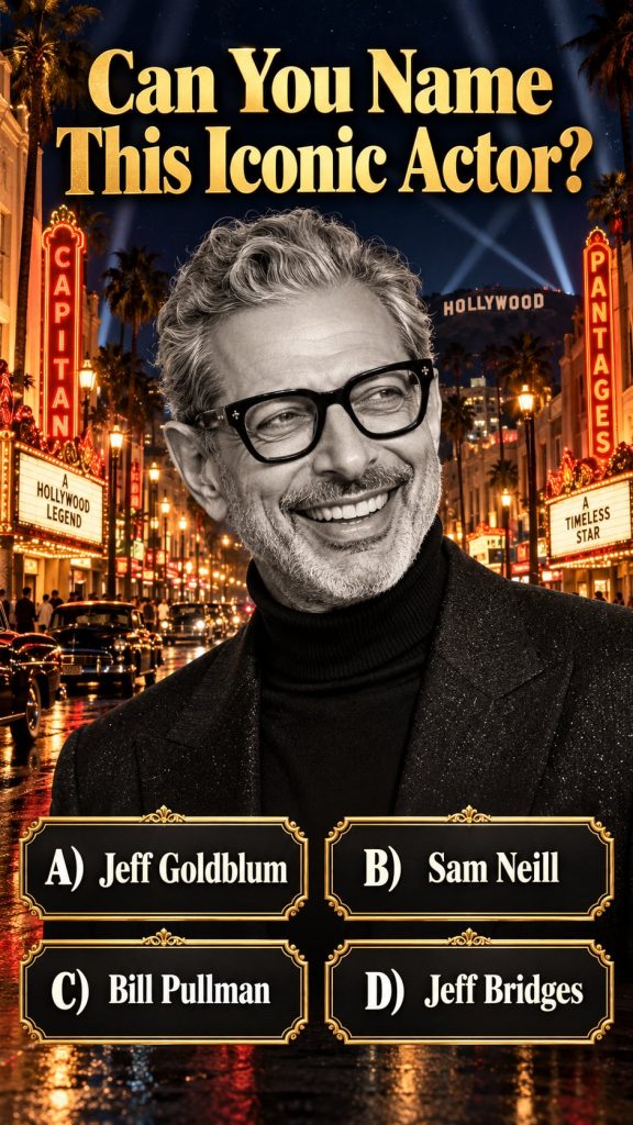 A quiz image of Jeff Goldblum likely a publicity photo or still from one of his famous films