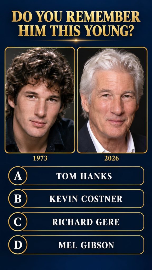 A split image showing an iconic male actor On the left his younger self from 1973 looking like a heartthrob with a class