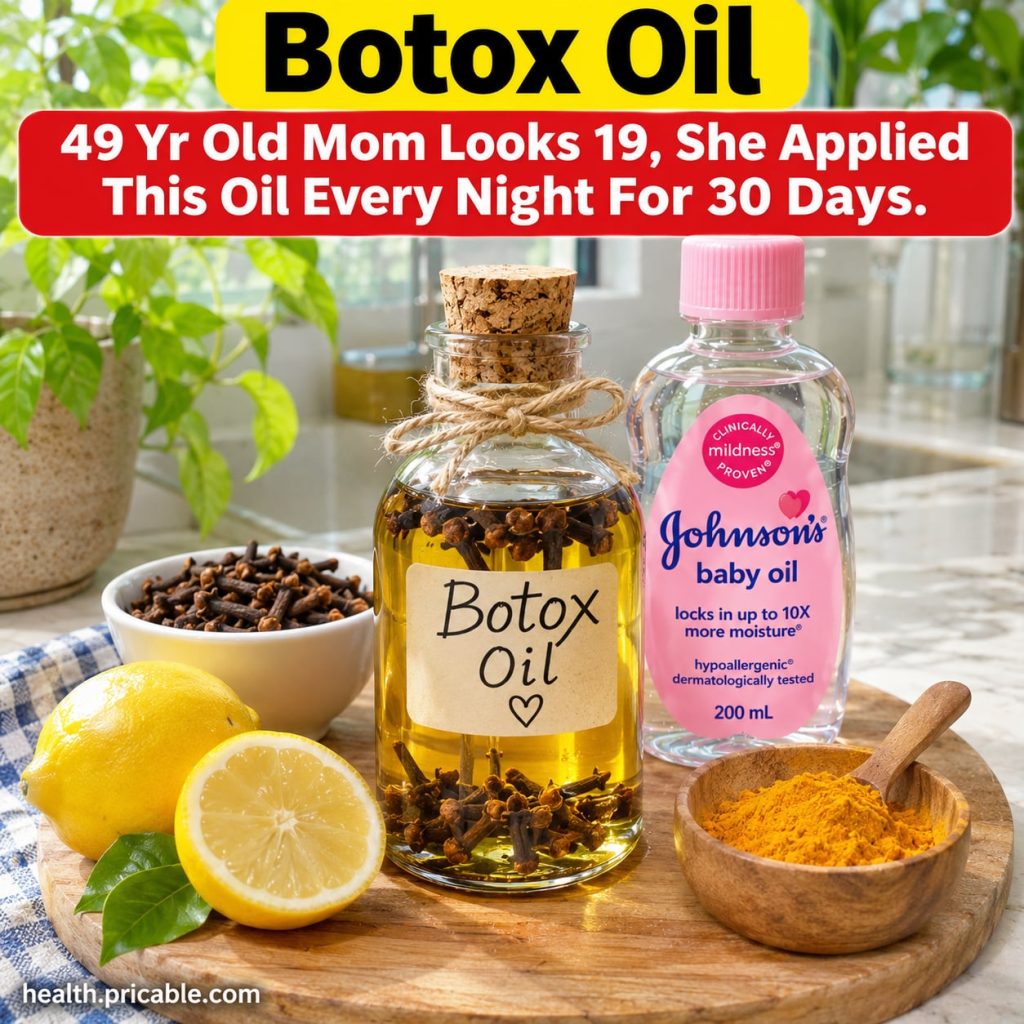 A still life image showing whole cloves a fresh yellow lemon and a bottle of baby oil arranged on a clean light-colored 