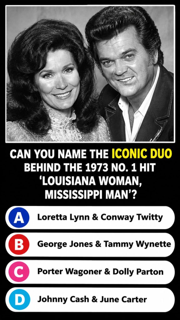 A vintage-style portrait of country music legends Conway Twitty and Loretta Lynn perhaps from the 1970s with a subtle go