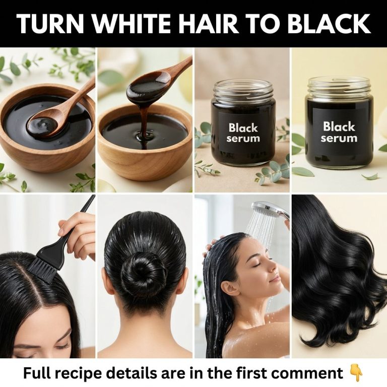 A person with dark hair applying a dark-colored DIY hair serum to their scalp focusing on the roots The setting is a bat