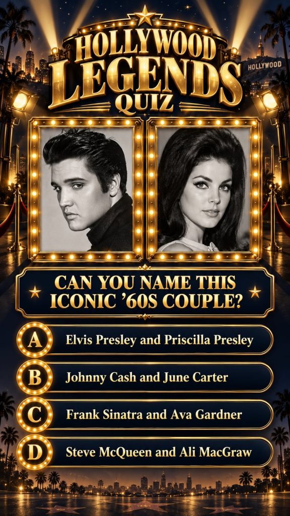 A black and white image of Elvis Presley and Priscilla Presley looking at each other with Elvis slightly smiling Priscil