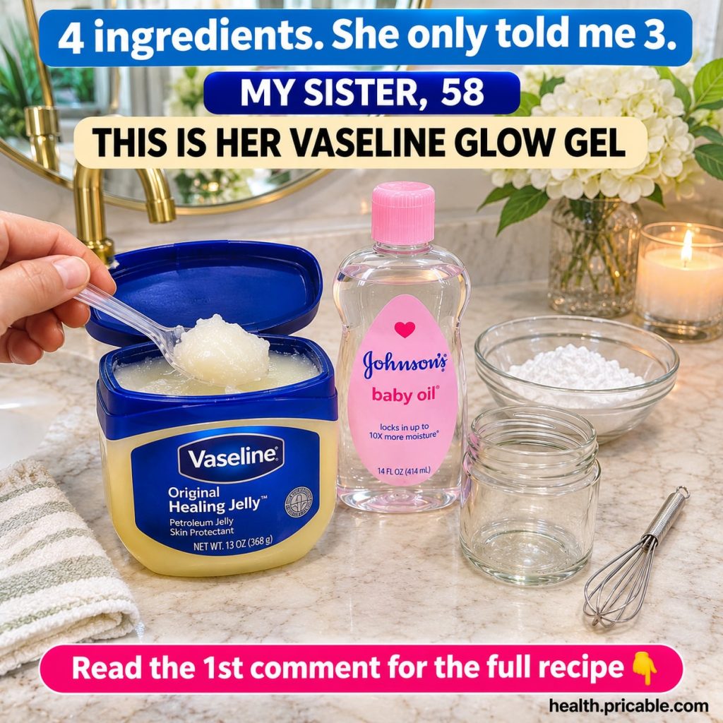 A small glass jar filled with a shimmering translucent light yellow glow gel with a few fresh rose petals scattered arou