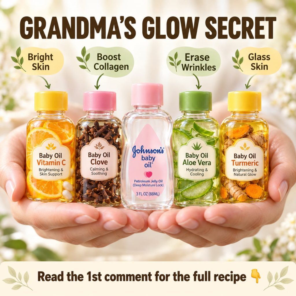 A close-up of a small glass bottle filled with a golden liquid baby oil blend next to fresh aloe vera leaves a small bow