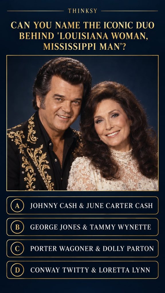 Conway Twitty and Loretta Lynn performing on stage together smiling and looking at each other capturing their legendary 