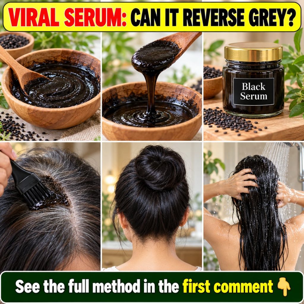 A close-up of a woman s healthy dark hair with a subtle hint of a serum bottle or natural ingredients in the background