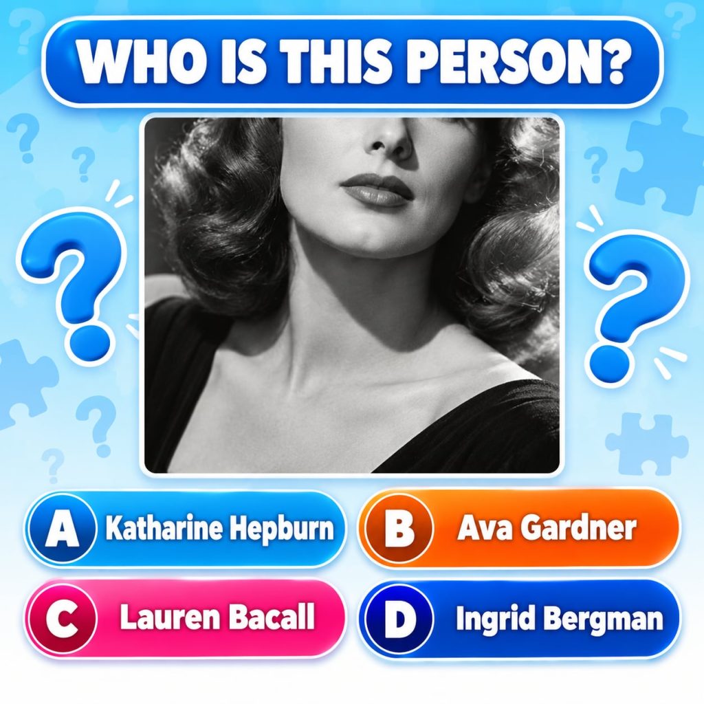A multiple-choice quiz image featuring a classic Hollywood actress Marilyn Monroe in a black and white photo with a ques
