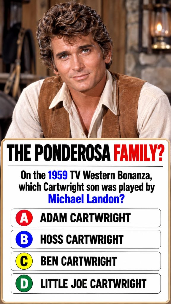 Michael Landon as Little Joe Cartwright in Bonanza riding a horse in a classic Western setting He looks determined and y