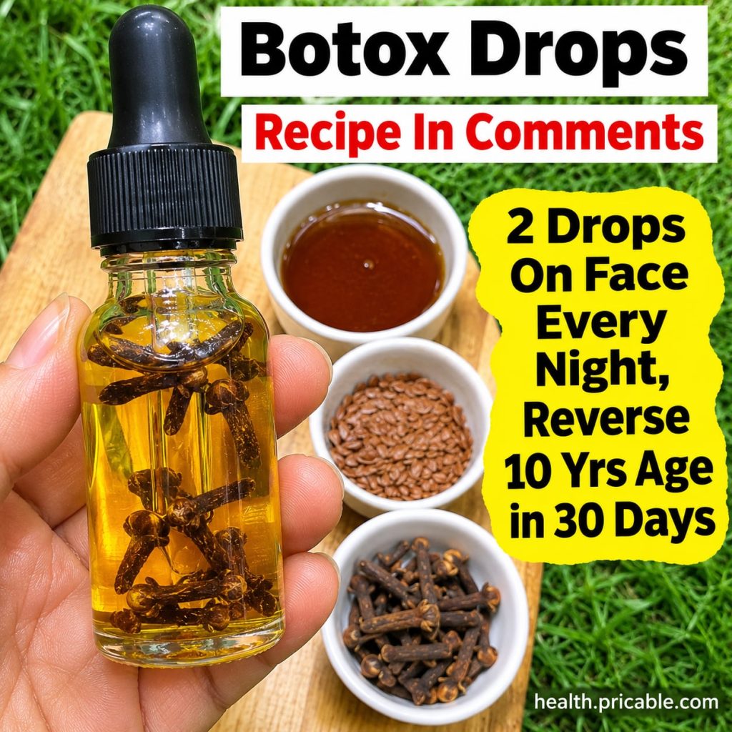 A dropper bottle filled with a golden liquid suggesting a DIY Botox Drop serum placed on a clean light surface with soft