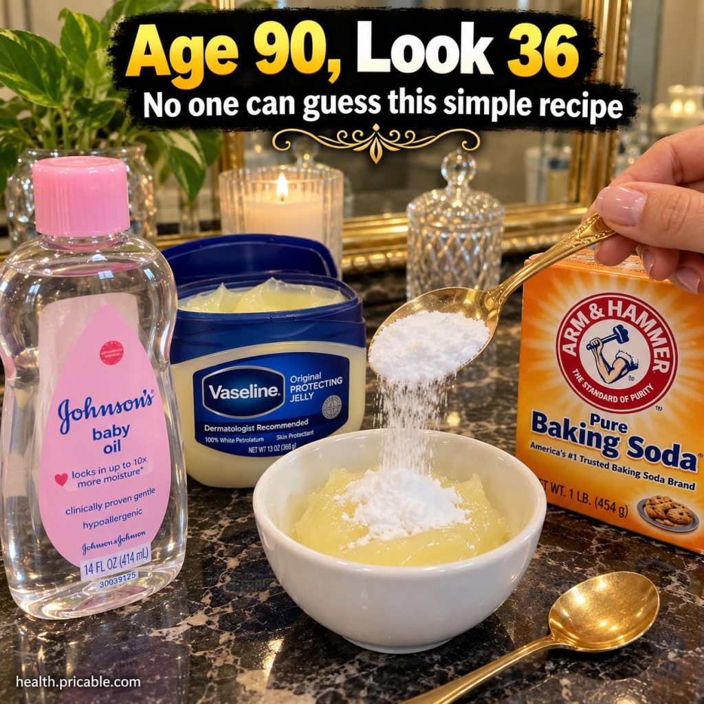 A small clear jar of Vaseline next to a box of baking soda implying ingredients for a DIY beauty remedy with soft natura