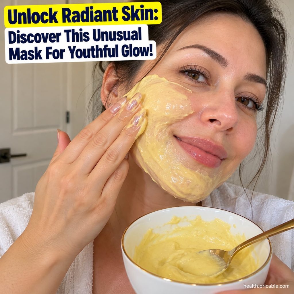 A close-up of a woman applying a natural green-tinted face mask to her radiant fresh skin with a small bowl of the mask 