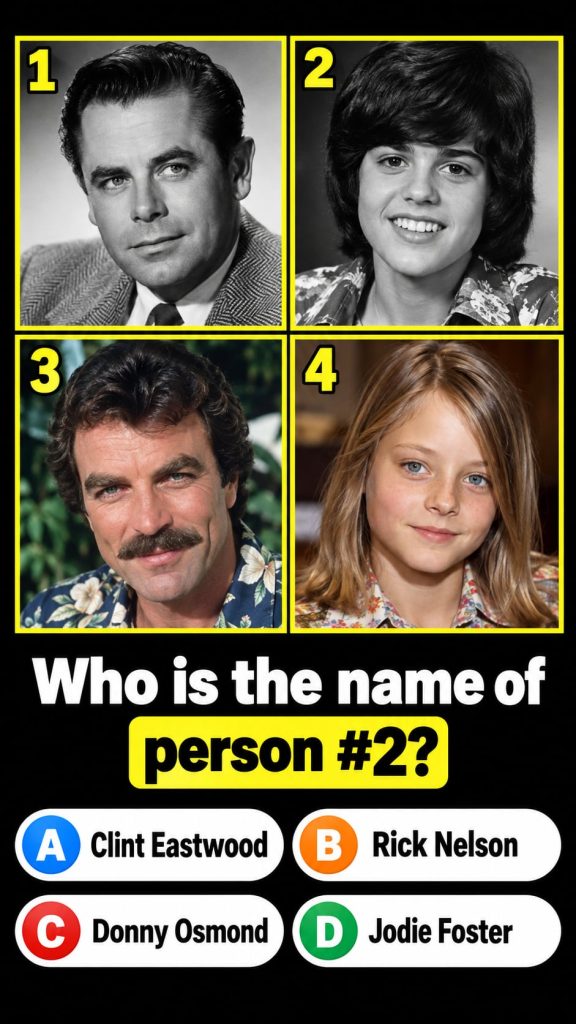 A vintage-style quiz card featuring a faded black-and-white image of a classic Hollywood celebrity labeled Person 2 The 