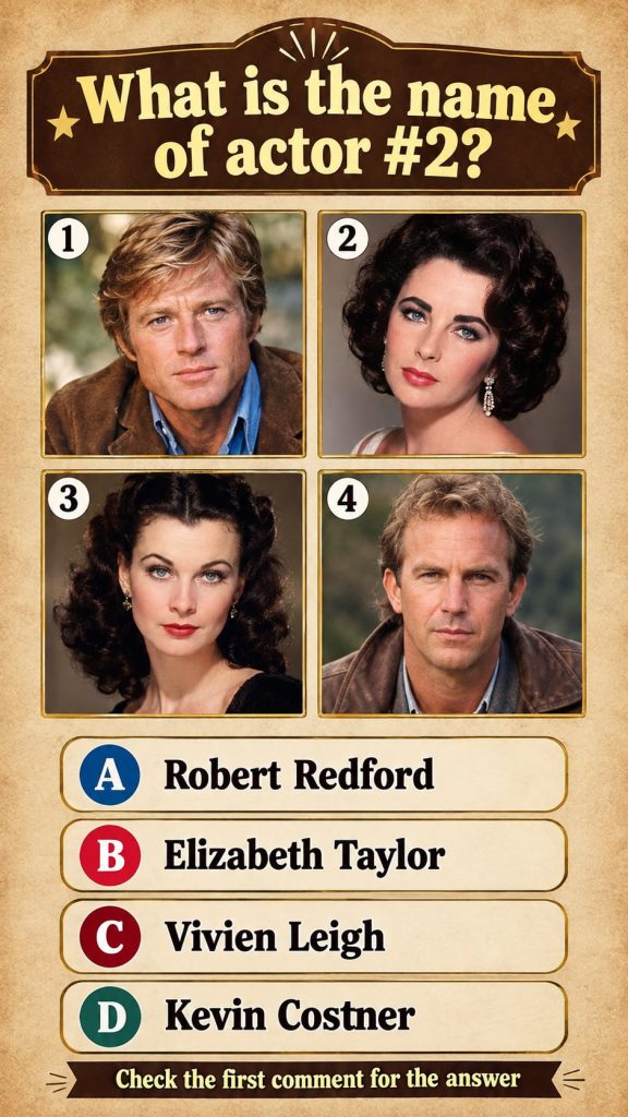 An intense visual quiz card showing a Hollywood legend challenging viewers to identify the star The background is a deep