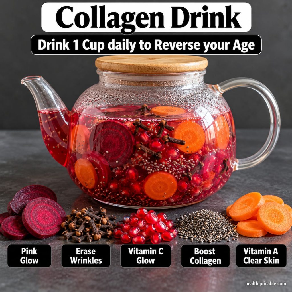 A vibrant refreshing berry and chia seed drink in a glass suggesting a collagen-supporting beverage with a soft natural