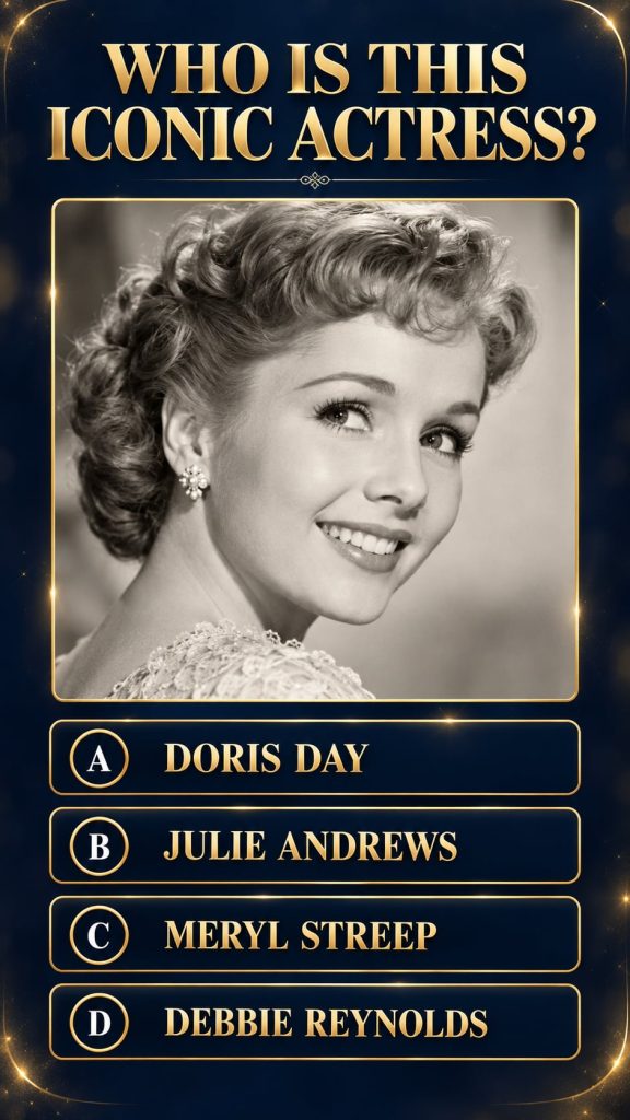 A radiant portrait of Doris Day smiling warmly with her signature short blonde hair She should appear elegant and joyful