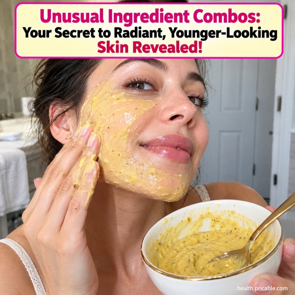 A woman applying a homemade face mask made with coffee grounds yogurt and honey looking refreshed and happy