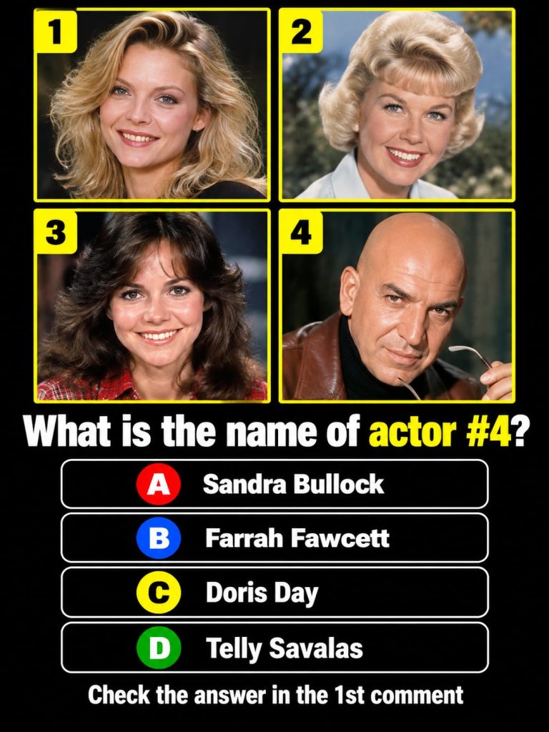 A quiz image showing four black and white portraits of classic Hollywood actors labeled 1 2 3 and 4 Actor 4 is James Dea