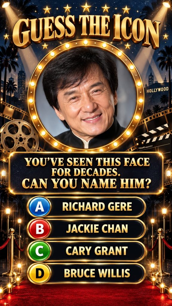 A headshot of an iconic Asian action star known for combining martial arts and comedy He is smiling slightly with short 