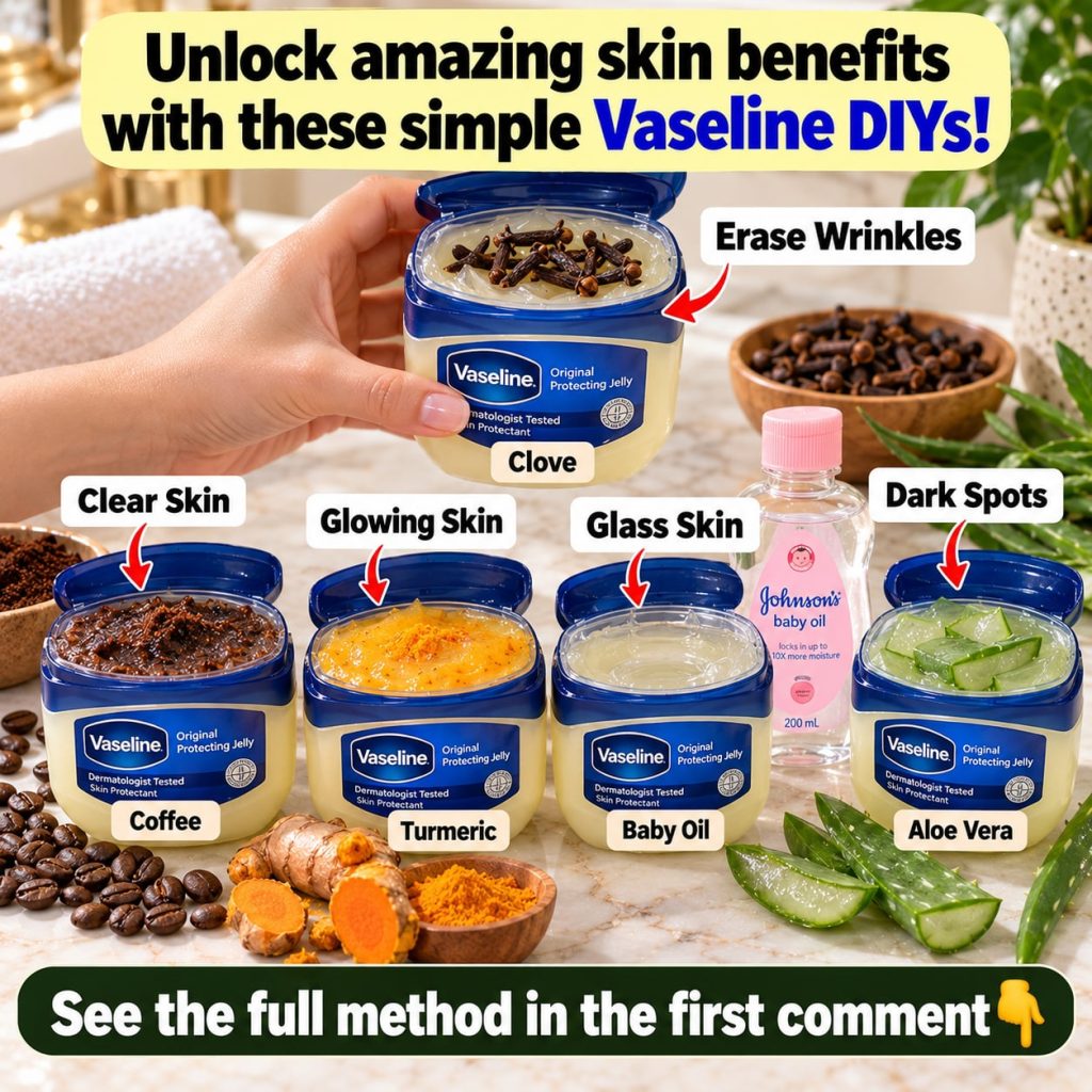 A collection of small bowls containing Vaseline ground coffee turmeric powder baby oil aloe vera gel and a small amount 