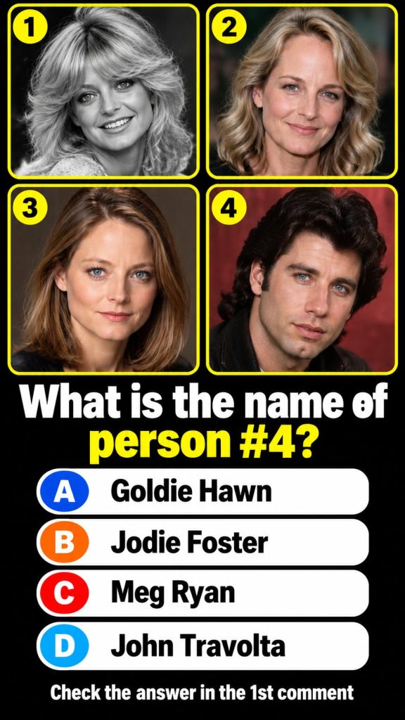 A grid of diverse celebrity portraits with one person clearly highlighted or numbered 4 inviting viewers to identify the